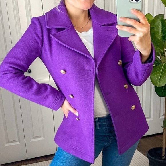 J. Crew Majesty Stadium Cloth Nello Gori Wool Double Breasted Peacoat Purple 0 - Picture 2 of 12